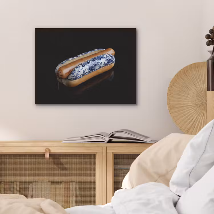 Hotdog - Porselein - Delfts blauw - Eten PET vilt klein -sfeer3