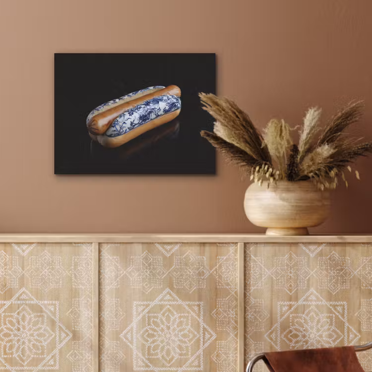 Hotdog - Porselein - Delfts blauw - Eten PET vilt klein -sfeer4