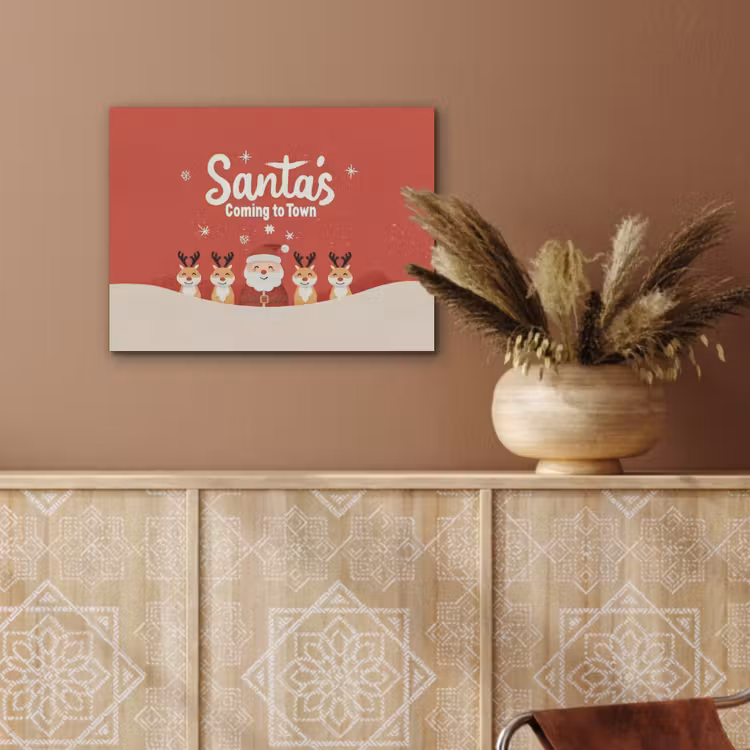 Illustratie - Kerstman - Rendieren - Rood PET vilt klein -sfeer4