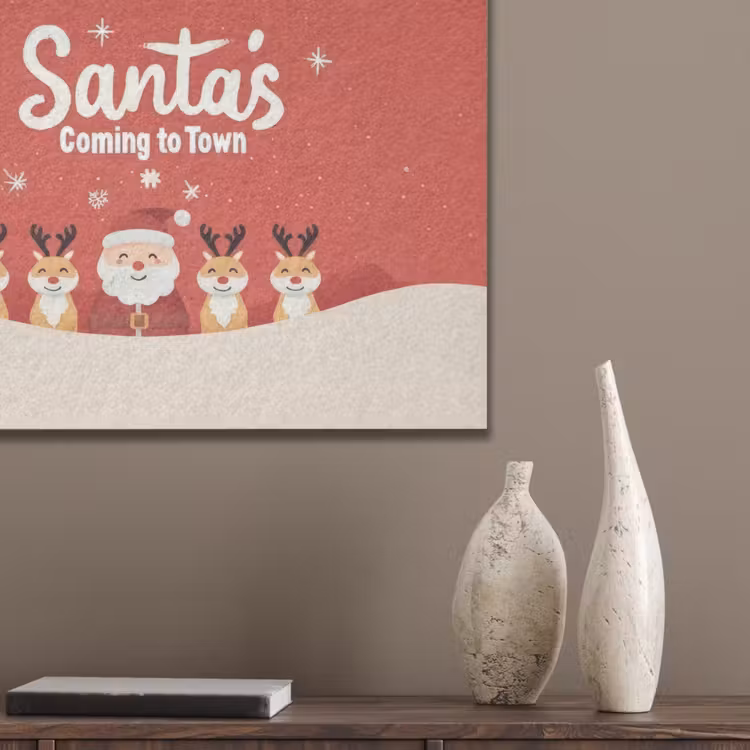 Illustratie - Kerstman - Rendieren - Rood PET vilt klein -sfeer6_closeup