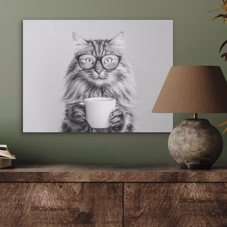 Kat - Bril - Mok - Pluizig PET vilt klein -sfeer2
