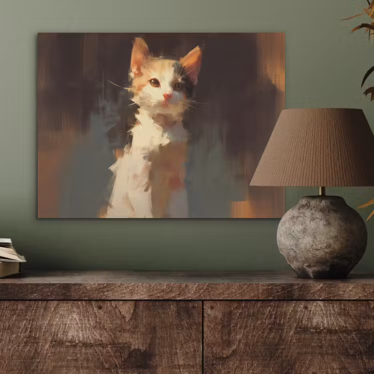 Kat - Geschilderd - Artistiek - Wit PET vilt klein -sfeer2