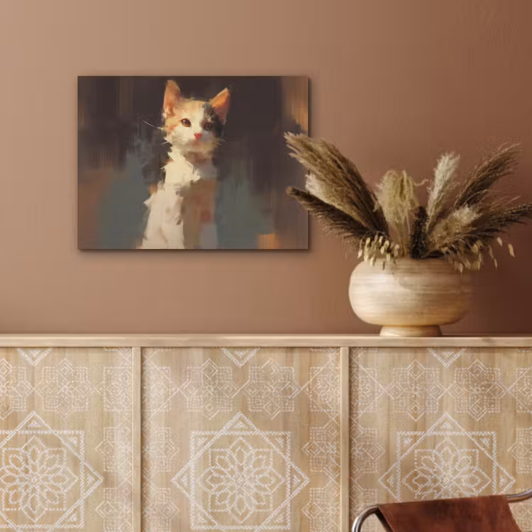 Kat - Geschilderd - Artistiek - Wit PET vilt klein -sfeer4