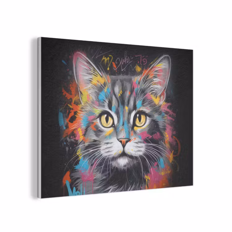 Kat - Graffiti - Dieren - Kleuren - Grijs PET vilt klein -3d