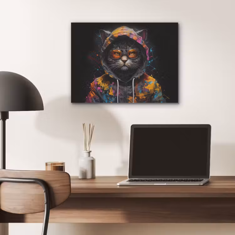 Kat - Jas - Graffiti - Bril - Zwart PET vilt klein -sfeer5