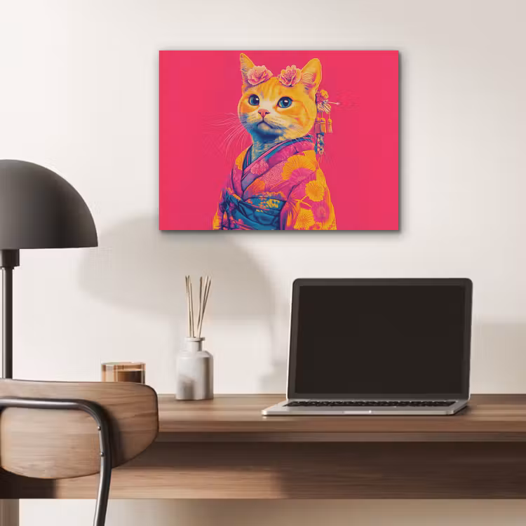 Kat - Kimono - Bloemen - Roze PET vilt klein -sfeer5