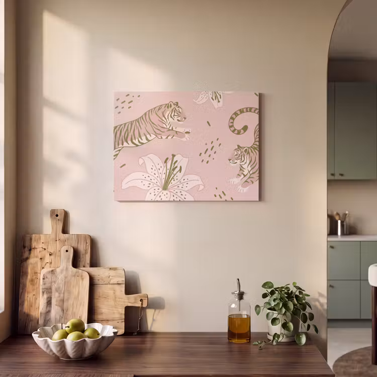 Kat - Springend - Bloemen - Abstract - Roze PET vilt klein -sfeer2