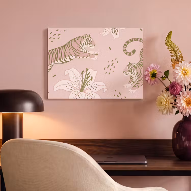 Kat - Springend - Bloemen - Abstract - Roze PET vilt klein -sfeer3