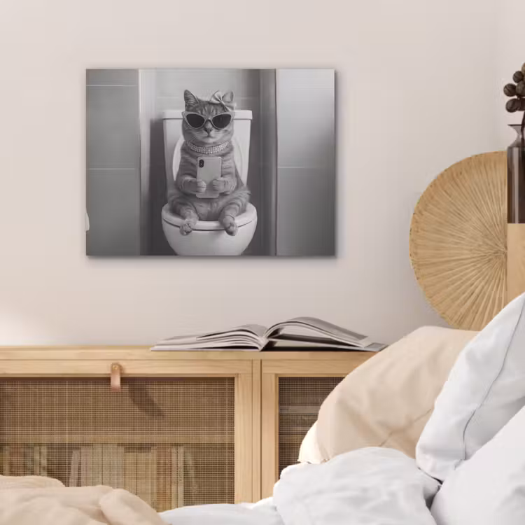 Kat - Telefoon - Toilet - Zwart - Wit PET vilt klein -sfeer3