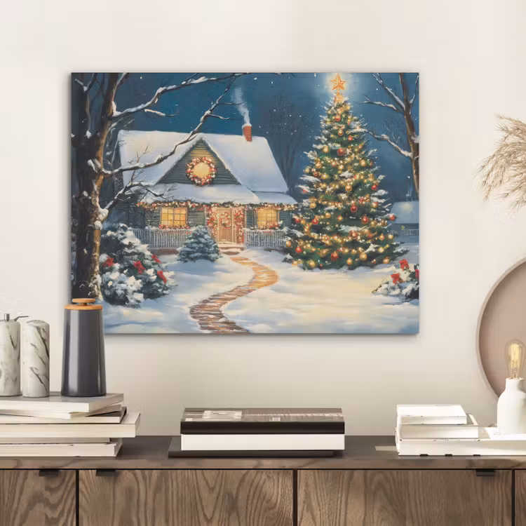 Kerst - Kerstboom - Winter - Huis - Sneeuw PET vilt klein -sfeer1