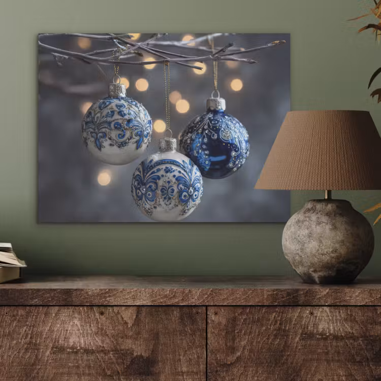 Kerstbal - Versierd - Blauw PET vilt klein -sfeer2