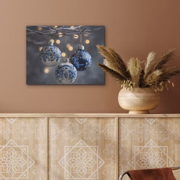 Kerstbal - Versierd - Blauw PET vilt klein -sfeer4