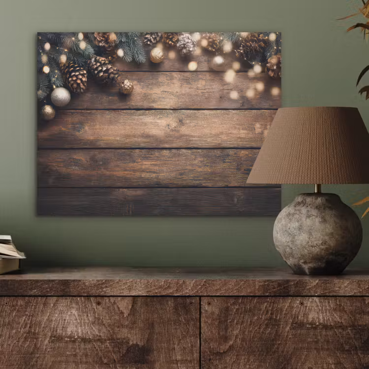 Kerstdecoratie - Houten - Dennenappel - Bruin PET vilt klein -sfeer2