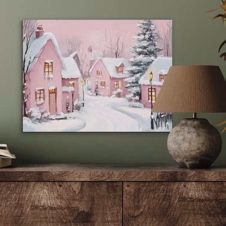 Kerstdorp - Roze - Winter - Sneeuw - Huizen PET vilt klein -sfeer2