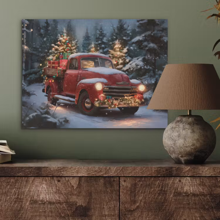 Kersttruck - Sneeuwbos - Rood PET vilt klein -sfeer2