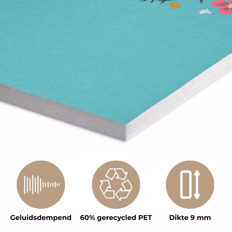 Kever - Bloemmotieven - Turquoise - Bladeren PET vilt klein -closeup_NL