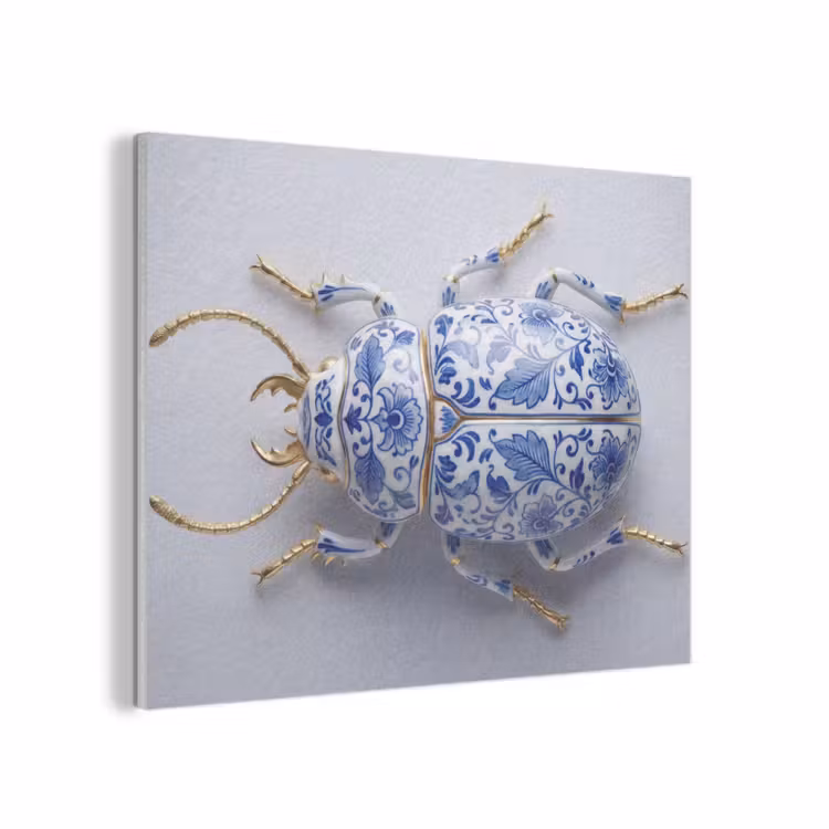 Kever - Delfts  - Blauw - Goud PET vilt klein -3d