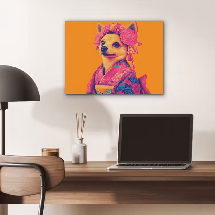 Kimono - Hondje - Bloemenkroon - Oranje PET vilt klein -sfeer5