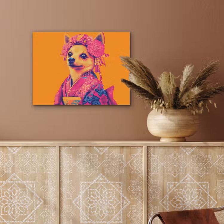 Kimono - Hondje - Bloemenkroon - Oranje PET vilt klein -sfeer4
