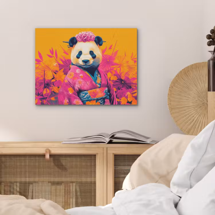 Kimono - Roze - Panda - Bloemenkroon PET vilt klein -sfeer3