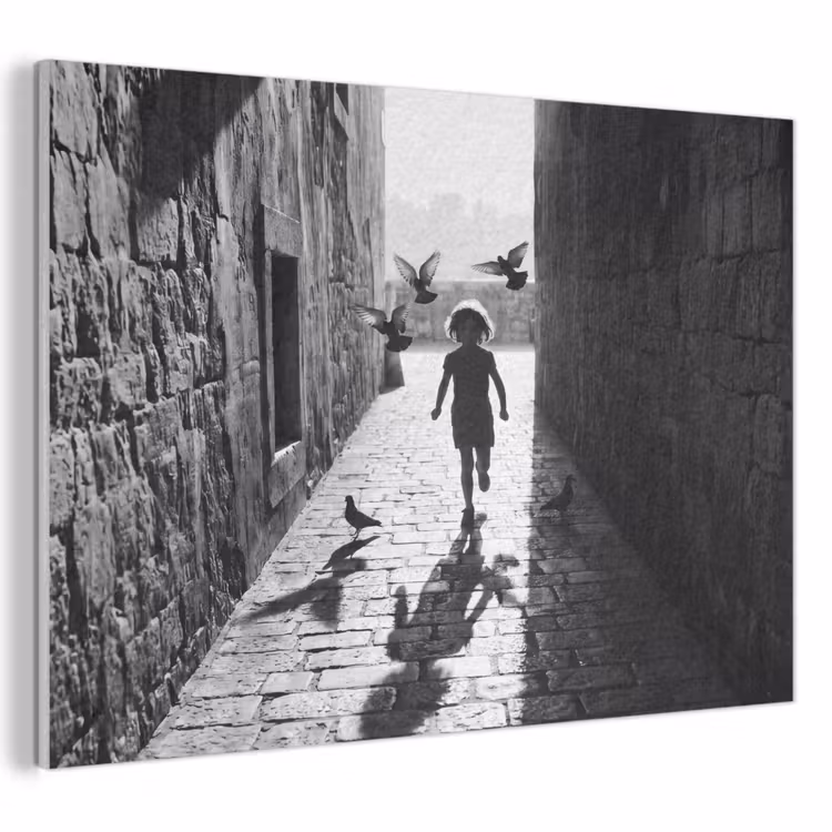 Kind - Vogel - Straat - Zwart-wit - Spelen PET vilt klein -3d