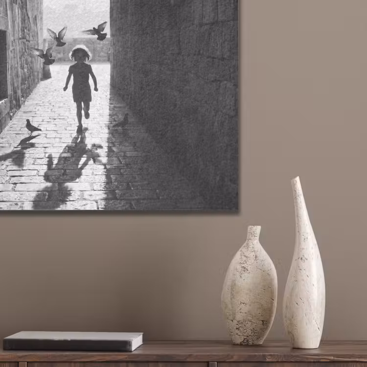Kind - Vogel - Straat - Zwart-wit - Spelen PET vilt klein -sfeer6_closeup