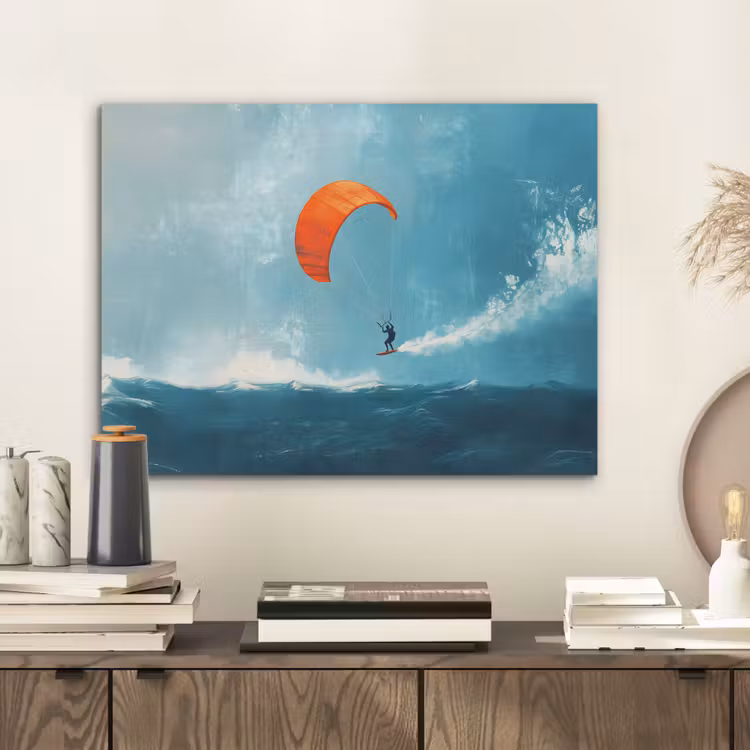 Kitesurfer - Oranje - Zee - Lucht PET vilt klein -sfeer1