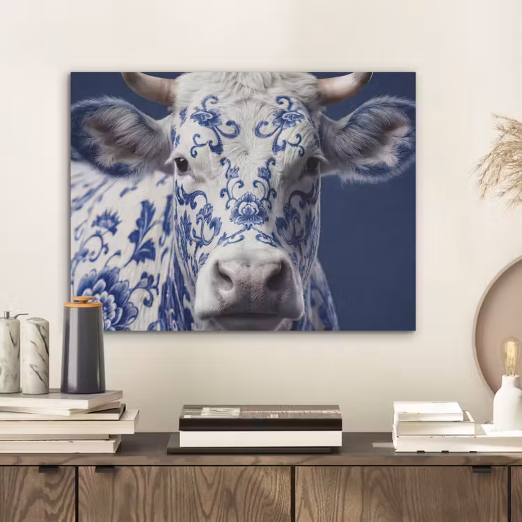 Koe - Delfts - Blauw - Artistiek PET vilt klein -sfeer1