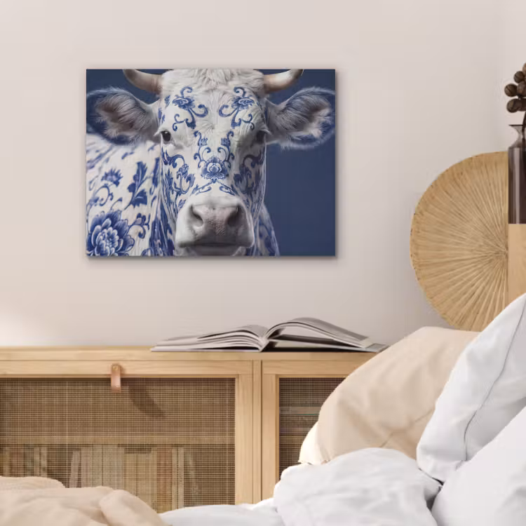 Koe - Delfts - Blauw - Artistiek PET vilt klein -sfeer3