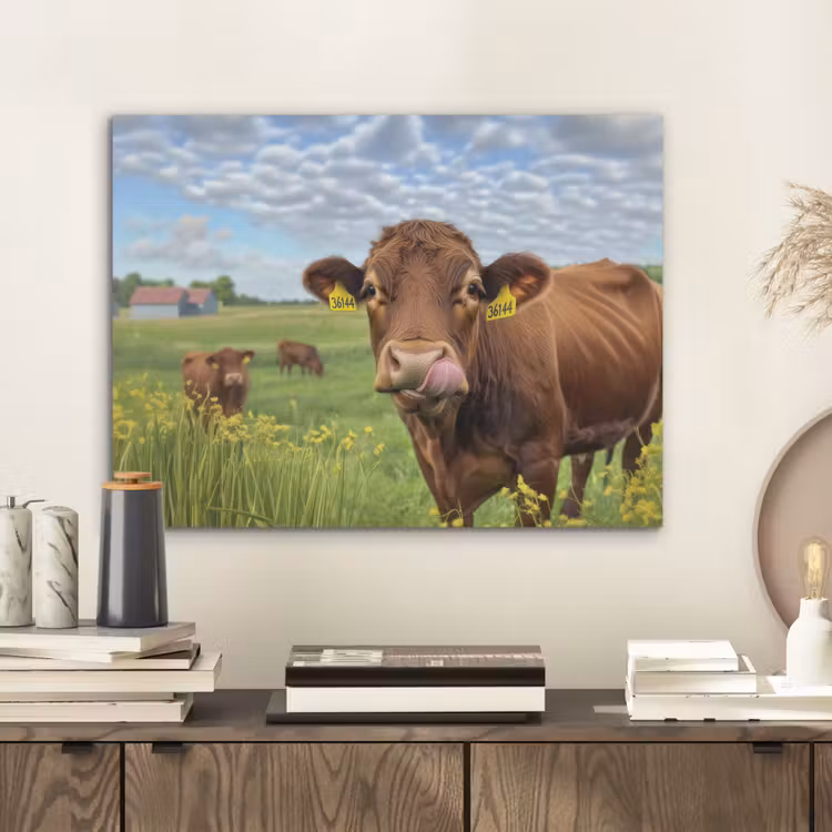 Koe - Weide - Bloemen PET vilt klein -sfeer1