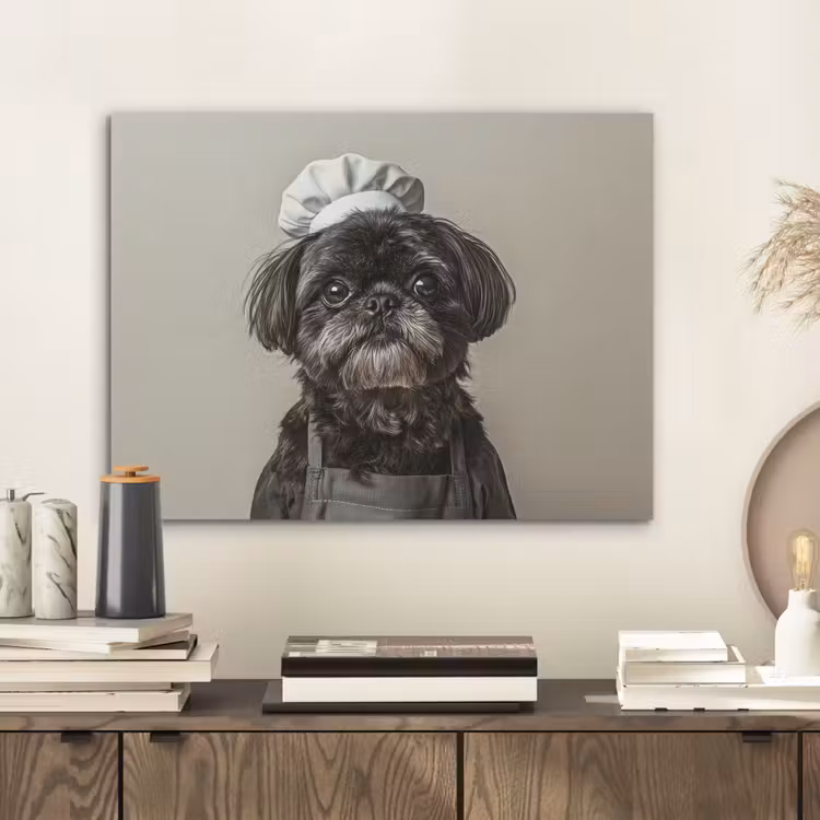 Kokskleding - Zwart - Hondje PET vilt klein -sfeer1