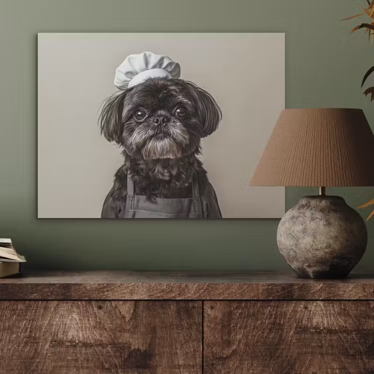 Kokskleding - Zwart - Hondje PET vilt klein -sfeer2