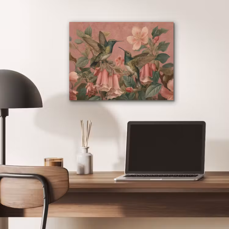 Kolibries - Bloemen - Groen - Roze PET vilt klein -sfeer5