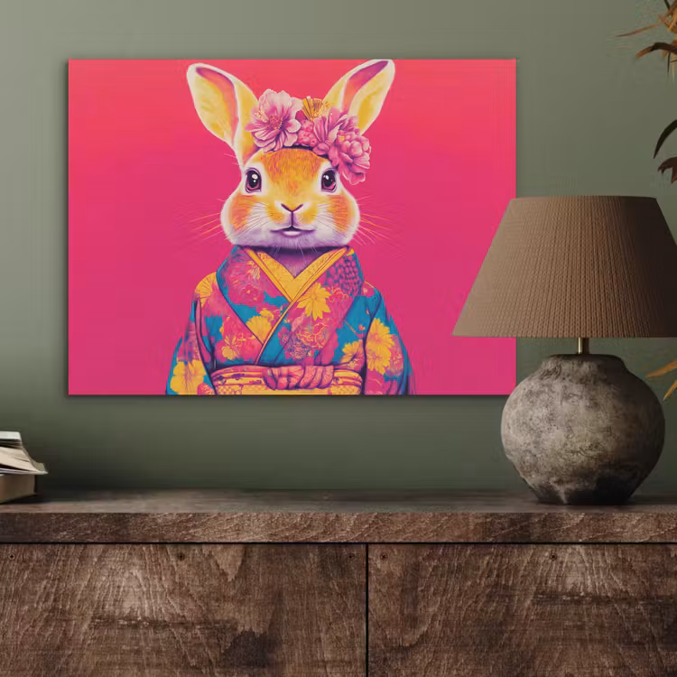 Konijn - Bloemen - Kleurrijk - Kimono PET vilt klein -sfeer2