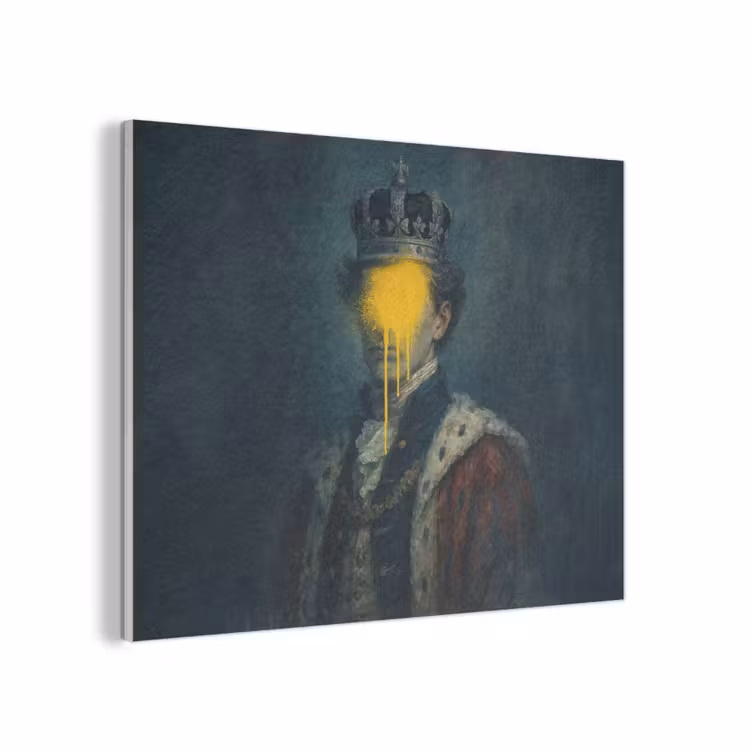 Koning - Portret - Druipende gele verf PET vilt klein -3d