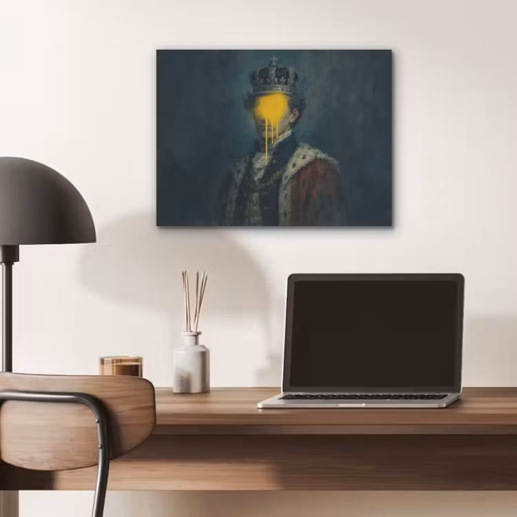 Koning - Portret - Druipende gele verf PET vilt klein -sfeer5