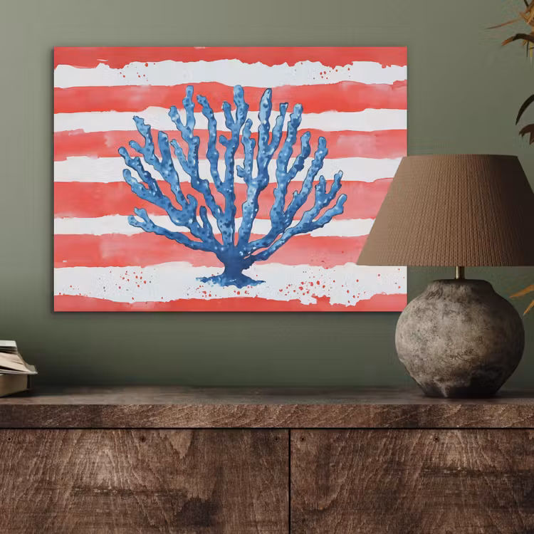 Koraal - Verfstructuur - Rood - Blauw PET vilt klein -sfeer2