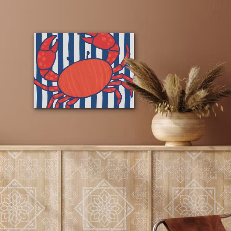 Krab - Strepen - Zeeleven - Illustratie - Rood PET vilt klein -sfeer4