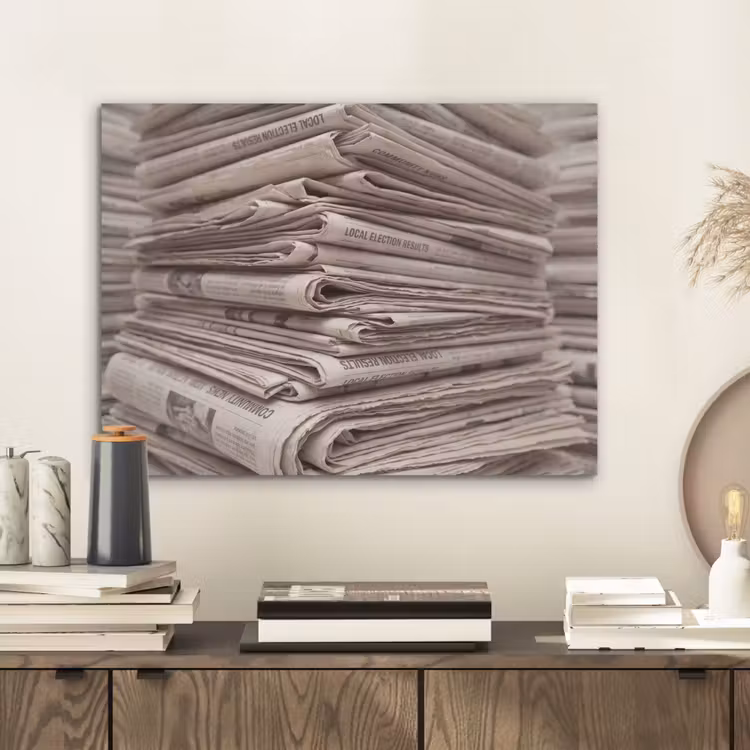 Kranten - Stapel - Nieuws - Vintage - Beige PET vilt klein -sfeer1