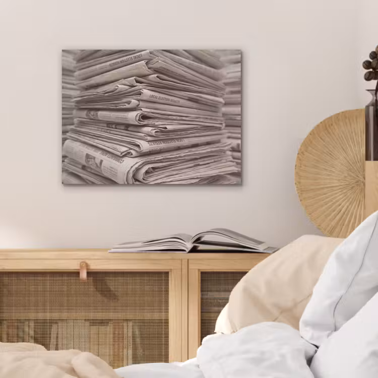 Kranten - Stapel - Nieuws - Vintage - Beige PET vilt klein -sfeer3