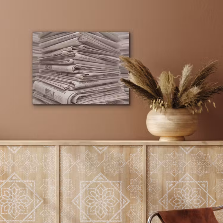 Kranten - Stapel - Nieuws - Vintage - Beige PET vilt klein -sfeer4