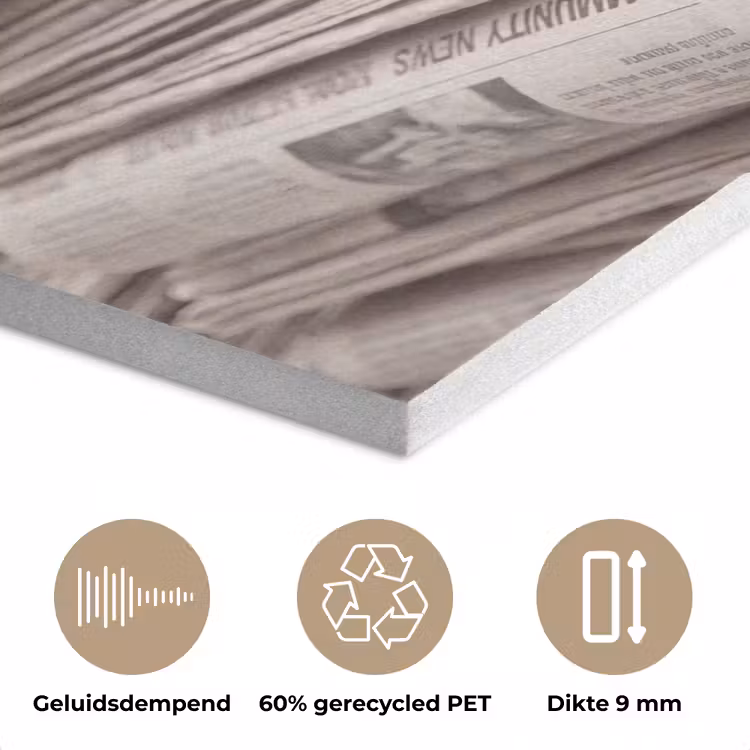 Kranten - Stapel - Nieuws - Vintage - Beige PET vilt klein -closeup_NL