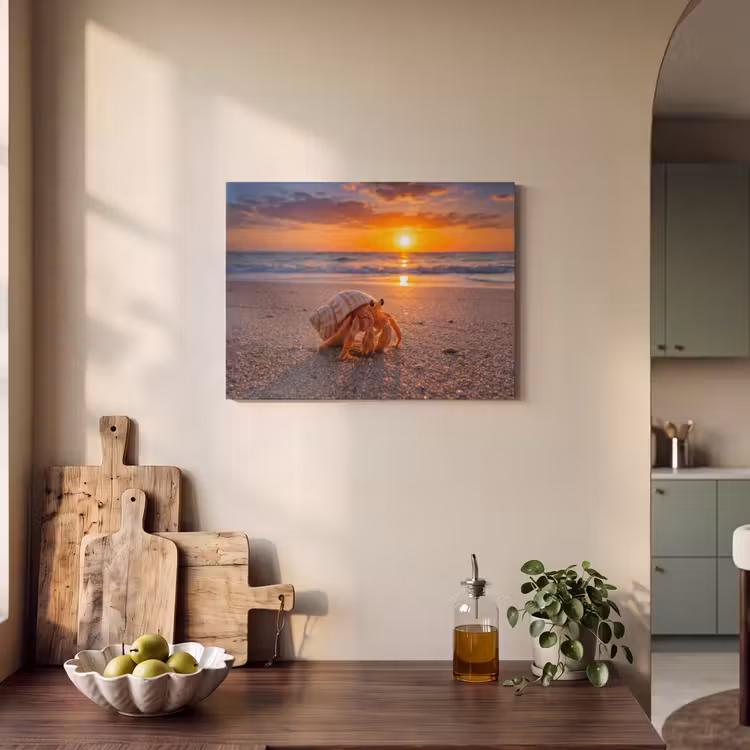 Kreeft - Strand - Natuur - Zonsondergang - Oranje PET vilt klein -sfeer2