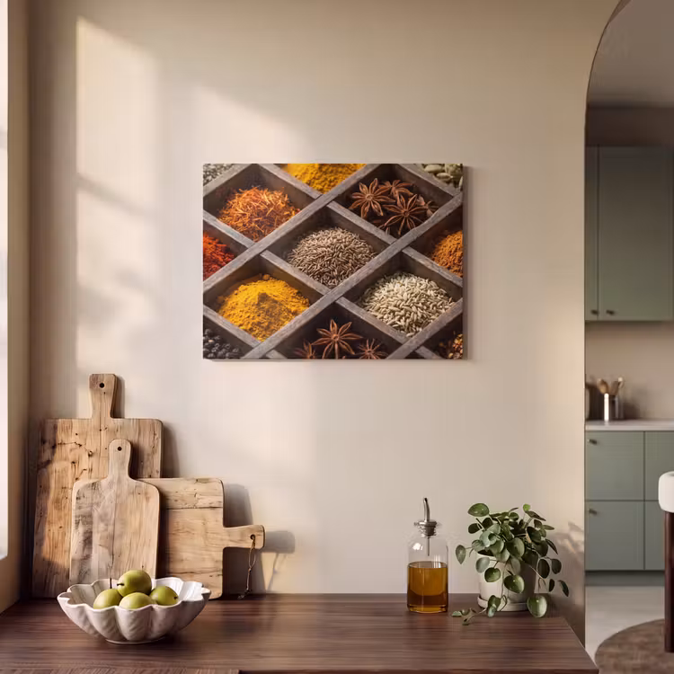Akoestisch schilderij - Kruiden - Houten - Eten - Kruiden - Houten - Eten PET vilt klein