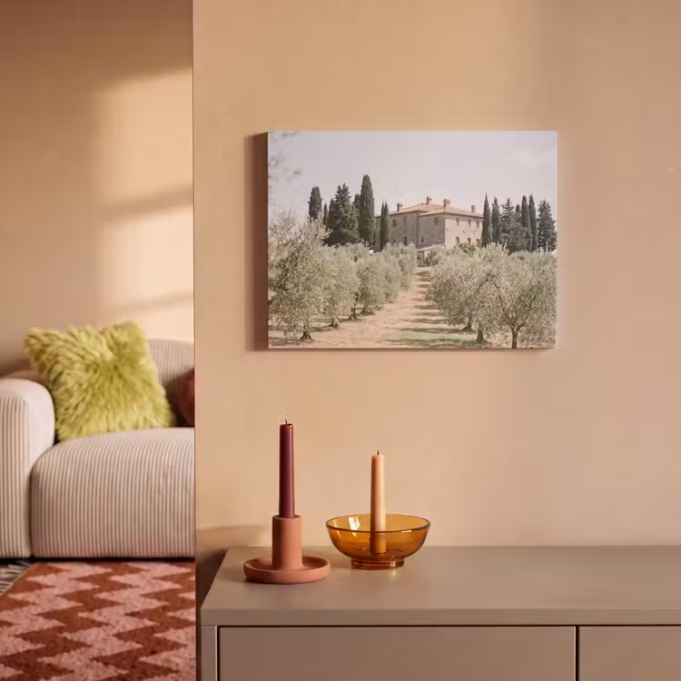 Akoestisch schilderij - Landhuis - olijfboom - gaard - Landhuis - olijfboom - gaard PET vilt klein