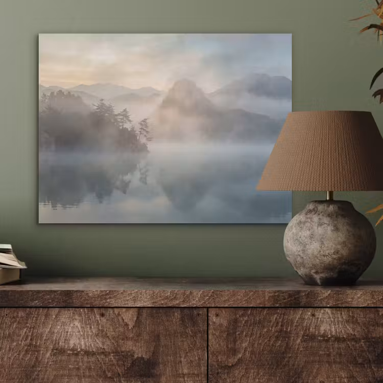 Landschap - Bergen - Mist - Water - Natuur PET vilt klein -sfeer2