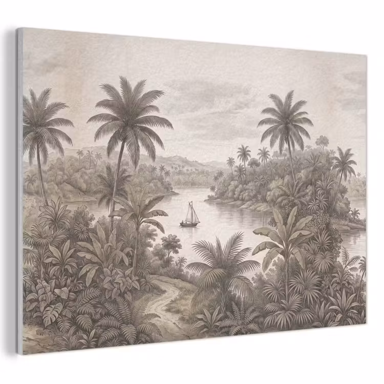 Landschap - Rivier - Boot - Tropisch - Vintage PET vilt klein -3d