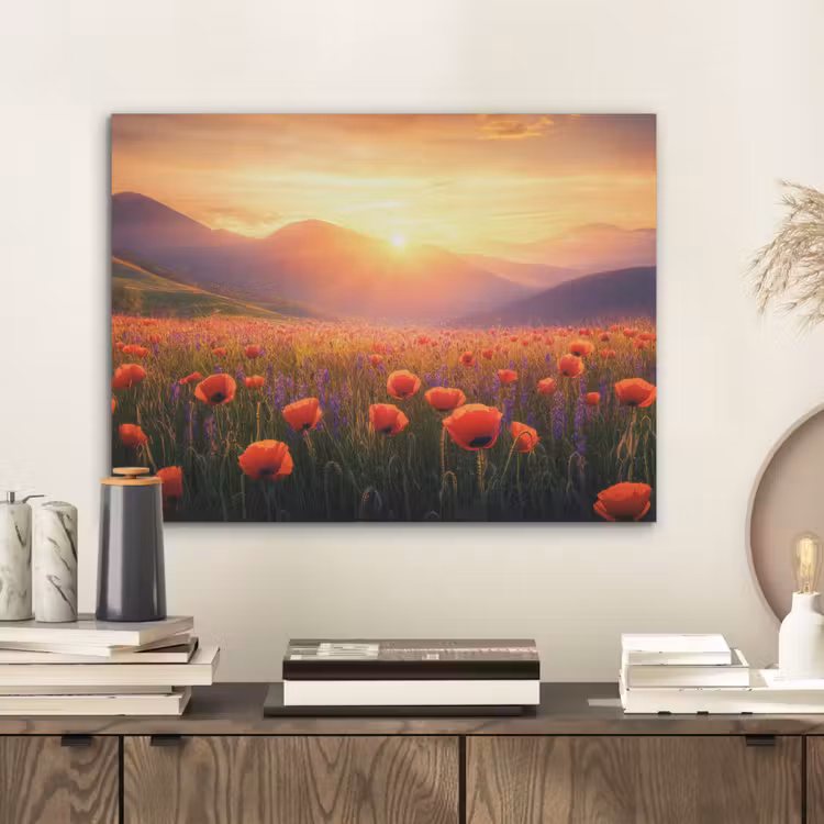 Landschap - Zonsondergang - Bloemenveld PET vilt klein -sfeer1