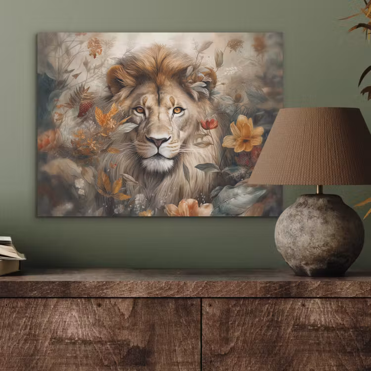Leeuw - Wilde dieren - Planten - Natuur - Bloemen PET vilt klein -sfeer2