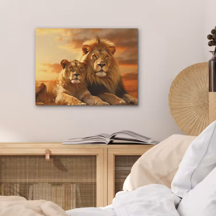 Leeuwen - Zonsondergang - Afrika - Savanne - Dieren PET vilt klein -sfeer3